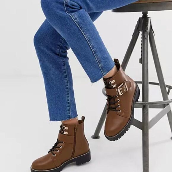 Nwob ASOS Armour chain lace up ankle boots Sz 5 - Picture 2 of 9